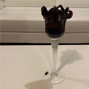 White Crystal Murano Table Candle Holder, Centerpiece Glass Candlestick, Stemmed